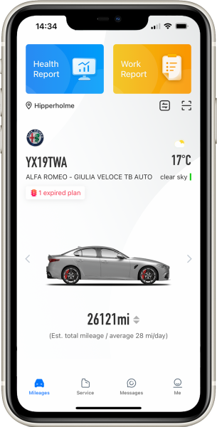 Mobile phone showing the home screen of the Intelligent Motorist customer app